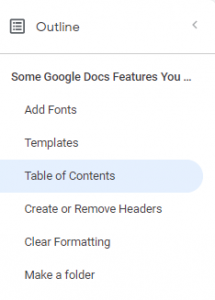 table of content google